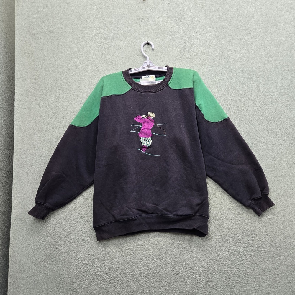 VINTAGE Pringle Sports Men Sweatshirt M Black Embroidered Colorblock Fleece Golf